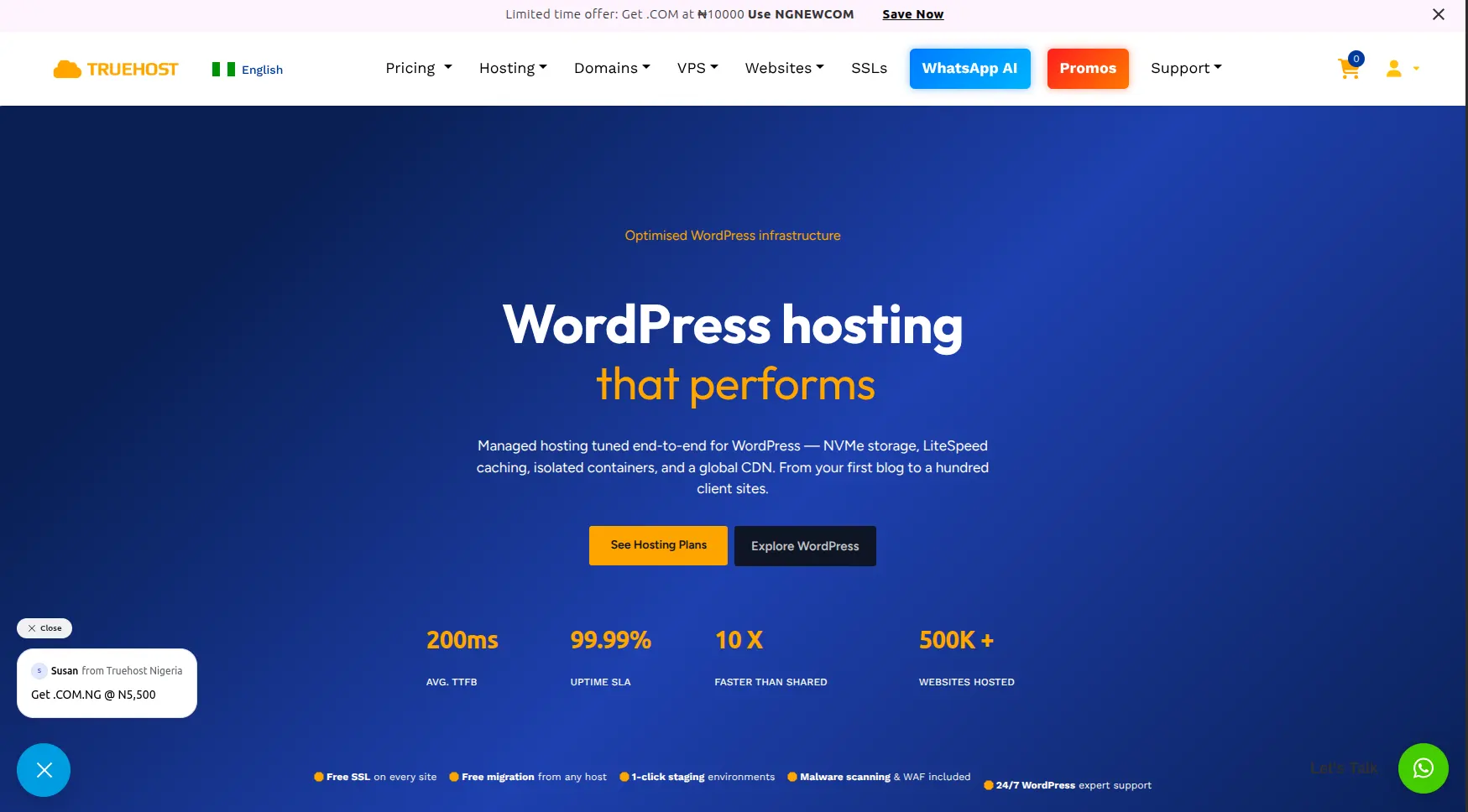 Best WordPress Hosting in Nigeria For 2026: Top Providers Compared 1 wordpress hosting in nigeria plans from Truehost